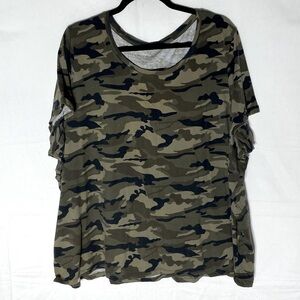 5/$25 Army Green Brown Camo Scoop Neck Oversized Tee Short Sleeve T Shirt XXL